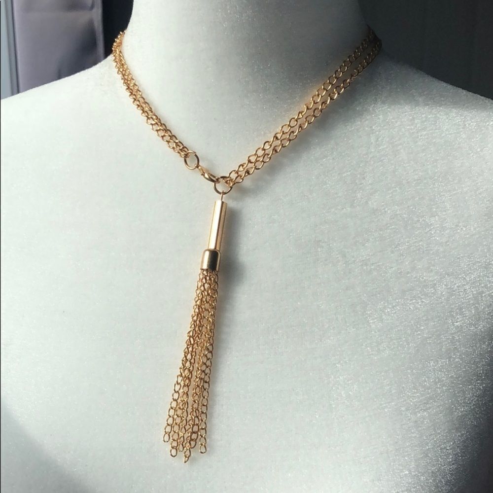 Two-way gold tone chain long or short necklace